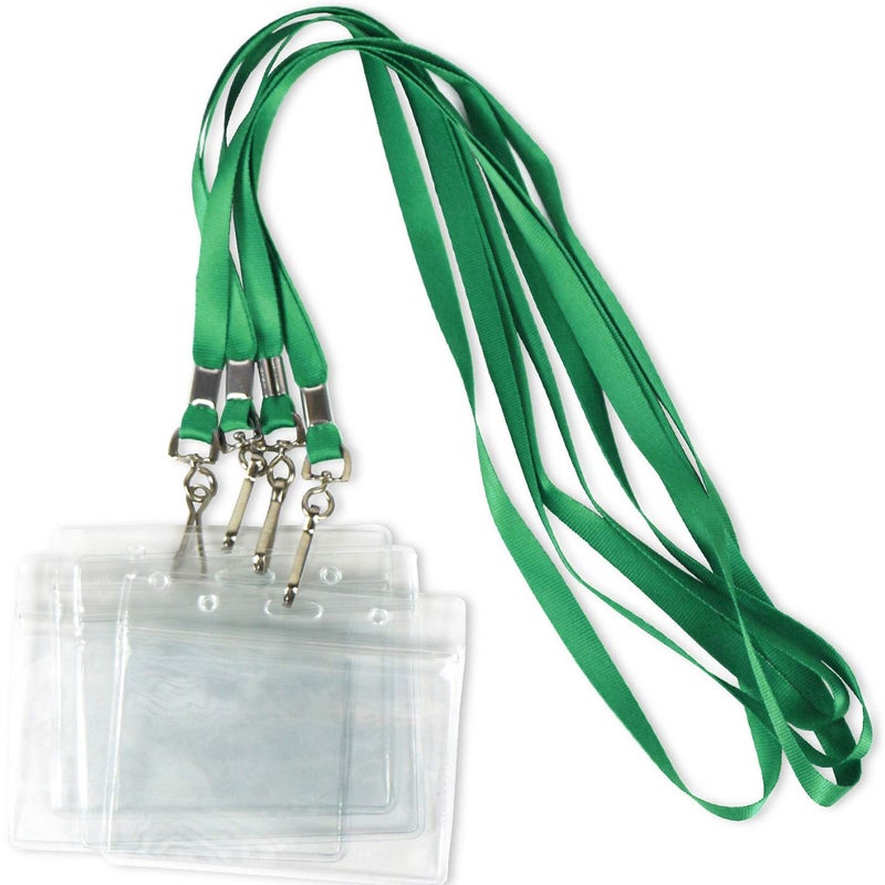 Ollain Lanyards with ID Badge Holder Name Tags Card Labels Lanyard String Keys Custom Necklace J Hooks Clip 50Pack Clear Plastic Waterproof ID Badge Nametags annd 50 Pack Lanyards (Green, 50Pack/Horizontal) - Image 1